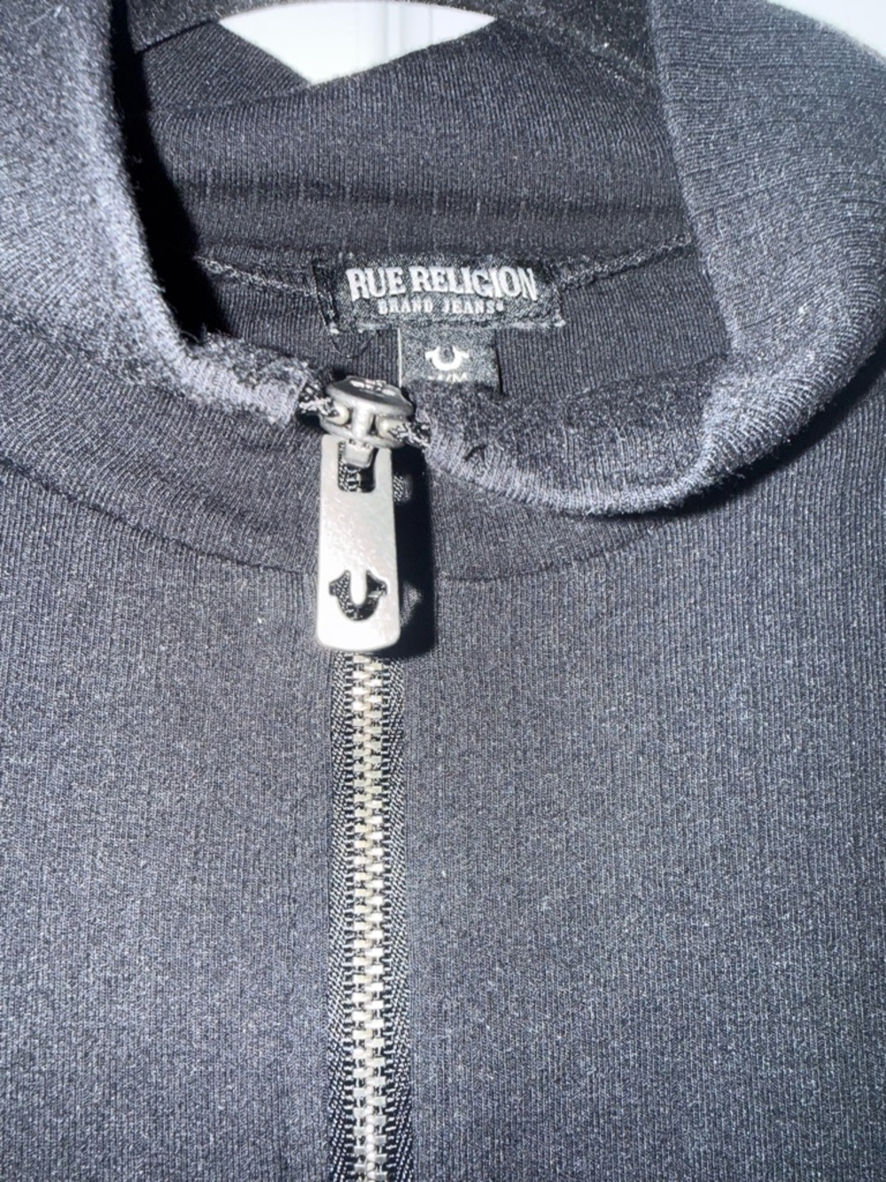 True Religion Half- Zip Short Sleeve Ribbed Pullover Black- M - Picture 3 of 6